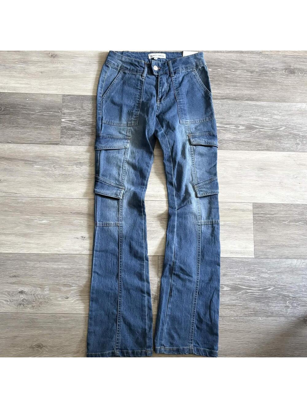 denim cargo flare jeans